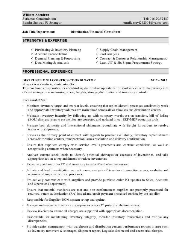 logistic advisor resume