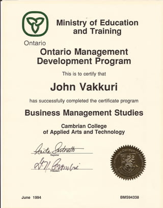 Cambrian College - Ontario Management Development Program Certificate