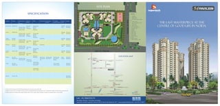 Speci cation
Site Ofﬁce: Plot No. C-78, Sector-34, Noida
Supertech Limited: Supertech House, B 28-29, Sector-58, Noida 201 307 I www.supertechlimited.com • sms STC to 56677
1800 103 7676FROM ANY CITY & NETWORK
Site Plan
LEGEND
1. Cafeteria
2. Tower Entry
3. Raised Lawn
4. 4m High Sculpture Water
Jets
5. Private Green
6. 3m Tall Sequencing Jets
7. Palm Court
8. Geyser Jets
9. Kid's Play Area
10. 5m High Water Fall
11. Grassed Area
12. Pavilion
13. Planter
14. Pool Deck
15. Main Pool
16. Kid's Pool
17. Club Entry
18. Water Feature
19. Lawn
20. Earth Mounds
21. Water Retention Pond
MAIN ROUTE
BRIDGE
LEGEND
SHIPRA
MALL
SECTOR-62,
NOIDA
FORTIS
HOSPITAL
ELECTRONIC
CITY SECTOR-63
NOIDA
SAI MANDIR
SUPERTECH
SHOPRIX MALL
NOIDA GOLF
COURSE
SECTOR-37, CROSSING
AMITY BUSINESS
SCHOOL NOIDA
EXPRESS WAY TO GREATER NOIDA
YAMUNA BRIDGE
SARITA VIHAR
WAY TO BADARPUR & FARIDABAD
APOLLO HOSPITAL
KALINDI KUNJ
NIZAMUDDIN BRIDGE
AKSHARDHAM TEMPLE
WAY TO ISBT
TO NOIDA
MAYUR VIHAR SEC-18, NOIDA
SECTOR- 37, NOIDA
BIOTECHNICAL
GARDENNOIDA
NH-24WAYTOHAPUR
DND
FLYOVER
1. All doors and windows with metal ﬁttings along with mortice lock on the main door.
2. Copper wiring and PVC concealed conduit, provision for adequate light and power points & tv outlet with modular switches and protective M.C.Bs
3. Under ground and overhead water tanks & pumps with 24 hours water supply, individual RO plant of standard make, in each kitchen
Location
Living Room
Dining
Master
Bedroom
Bedroom
Servant
Room
Kitchen
Toilets
Balcony
Flooring
Vitriﬁed Tiles
Vitriﬁed Tiles
Wooden
Flooring
Wooden
Flooring
Ceramic Tiles
Non skid
designer tiles
Non skid
designer tiles
Ceramic Tiles
Exterior Doors
&
Windows
Powder Coated
Aluminum with
double rebate
Powder Coated
Aluminum with
double rebate
Powder Coated
Aluminum with
double rebate
Powder Coated
Aluminum with
double rebate
Powder Coated
Aluminum with
double rebate
Powder Coated
Aluminum with
Electrical 
Fittings
Fan, tube
light &
chandelier
Fan, tube
light &
chandelier
Fan & tube
light
Fan & tube
light
Fan & tube
light
Exhaust Fan
& tube light
Walls
Pop punning
with Oil
Bound
Distemper
Pop punning
with Oil
Bound
Distemper
Pop punning
with Oil
Bound
Distemper
Pop punning
with Oil
Bound
Distemper
Oil Bound
Distemper
Ceramic tiles
upto 2' height
rest painted
Ceramic tiles
upto 7' height
Wood Work
Wardrobes
Wardrobes
Wood work
with granite
top
Ceilings
Oil Bound
Distemper
Oil Bound
Distemper
Oil Bound
Distemper
Oil Bound
Distemper
Oil Bound
Distemper
Oil Bound
Distemper
Oil Bound
Distemper
Permanent
Paint Finish
Internal
Doors
Moulded
Panel
Moulded
Panel
Moulded
Panel
Moulded
Panel
Moulded
Panel
Open
Kitchen
Fixtures and
Fittings
Stainless steel
sink with CP
CP Fittings
Sanitary Fixtures
Stainless steel
sink with CP
ﬁttings
Green marble
counter, pastel
Location Map
Call: +91 9582555170
 