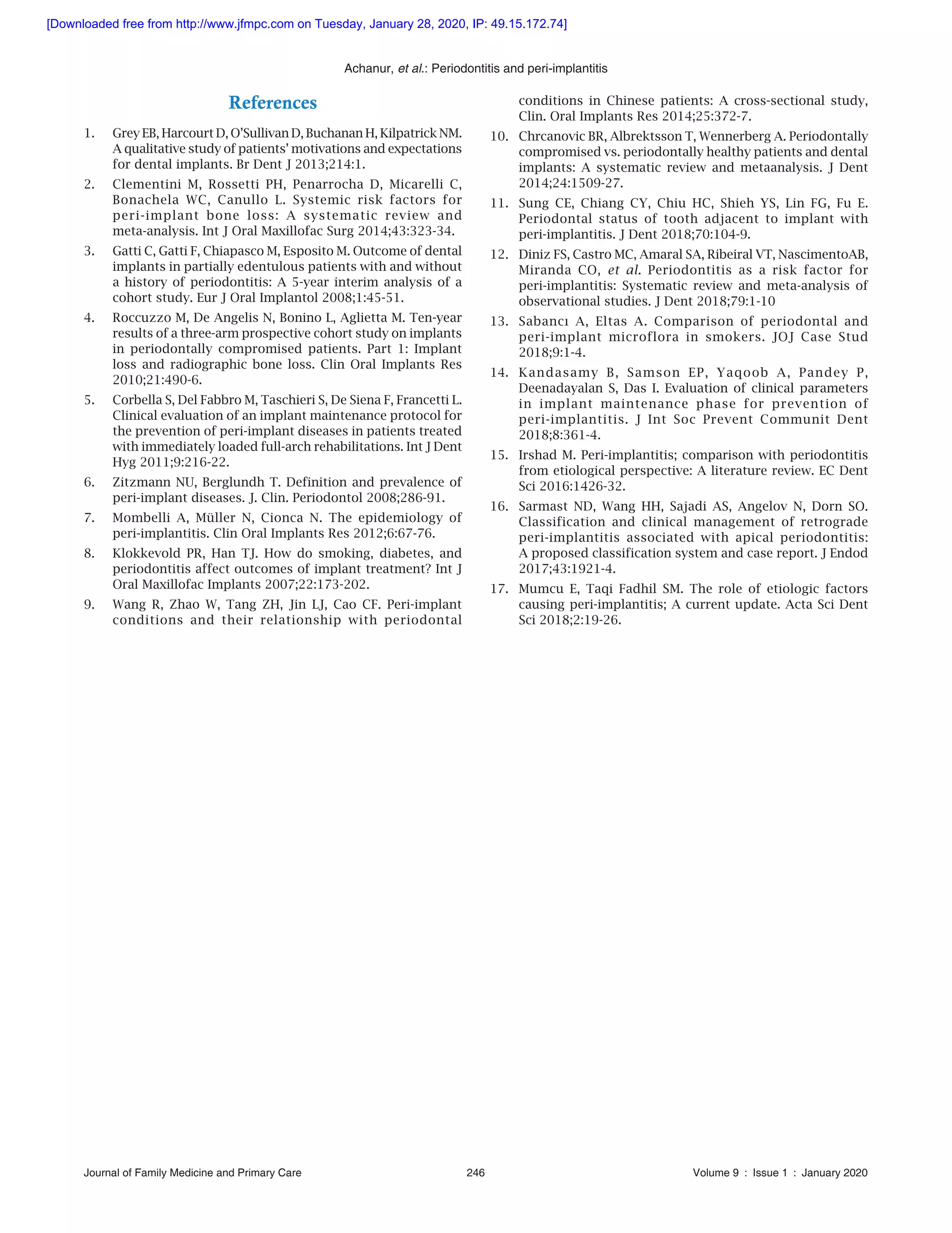 Assessment of correlation of periodontitis in teeth adjacent to implant ...