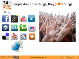 People don’t buy things, they join things




            Copyright Marketing Nutz 2012   social biz with a side of nutz!
 