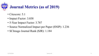 Journal Metrics (as of 2019)
12/10/2020 Sworup KC 9
• Citescore: 5.1
• Impact Factor: 3.038
• 5-Year Impact Factor: 3.787
• Source Normalized Impact per Paper (SNIP): 1.236
• SCImago Journal Rank (SJR): 1.184
 