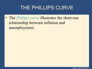 THE PHILLIPS CURVE The  Phillips curve  illustrates the short-run relationship between inflation and unemployment. 