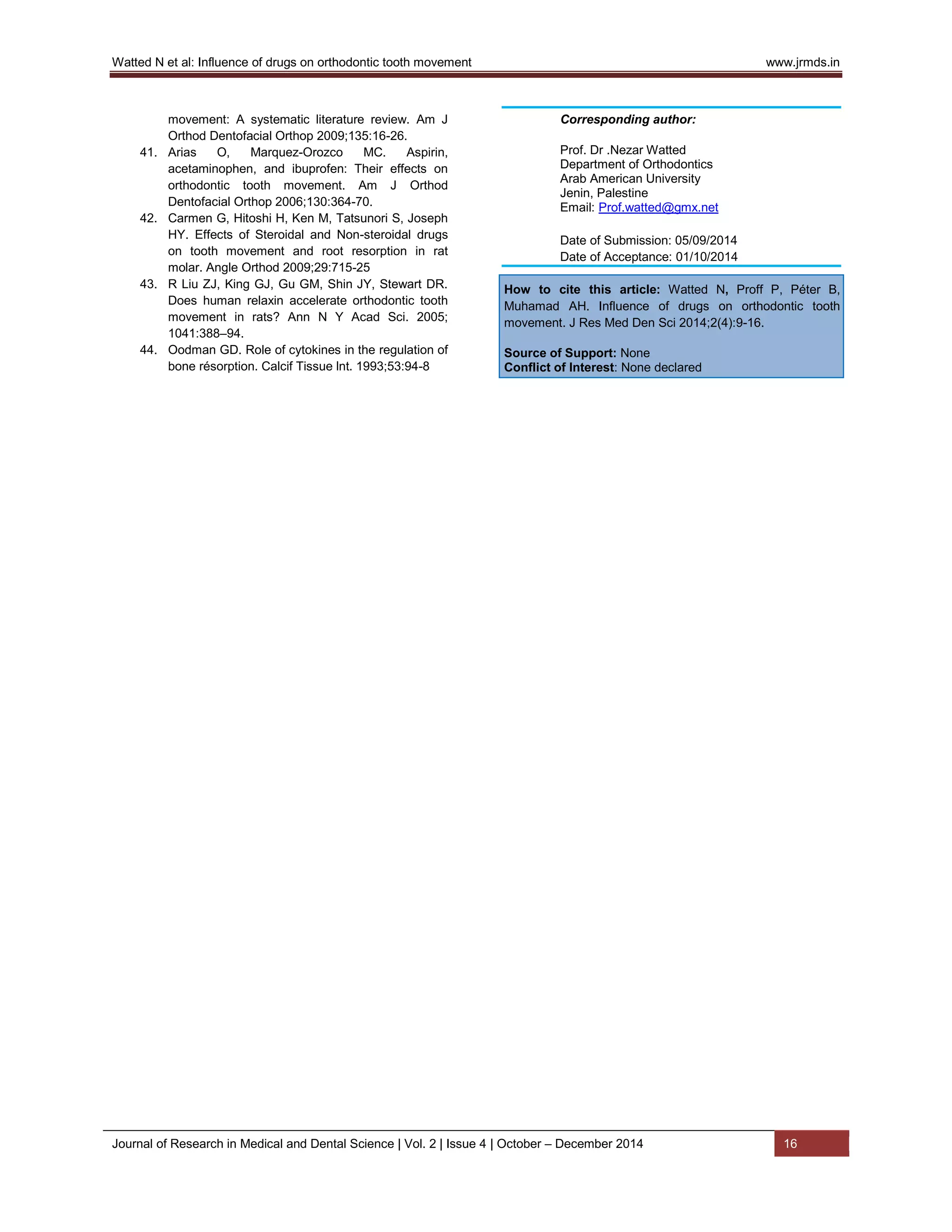 Influence of drugs on orthodontic tooth movement | PDF
