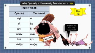 Κλίση Οριστικής - Υποτακτικής Ενεστώτα του ρ. εἰμί
Σελ.
42
Βοήθεια! Δεν
θέλω άλλη
Γραμματική!!!
 