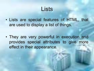 computer language - html lists | PPSX