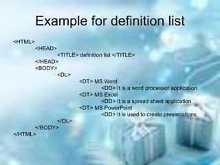 computer language - html lists | PPT