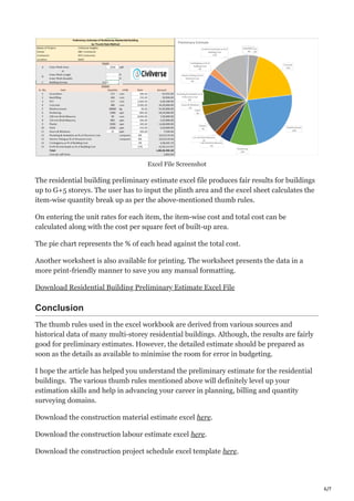 Residential Building Preliminary Cost Estimate- Excel Template | PDF