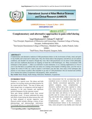 Complementary and alternative approaches to pain relief during labor | PDF
