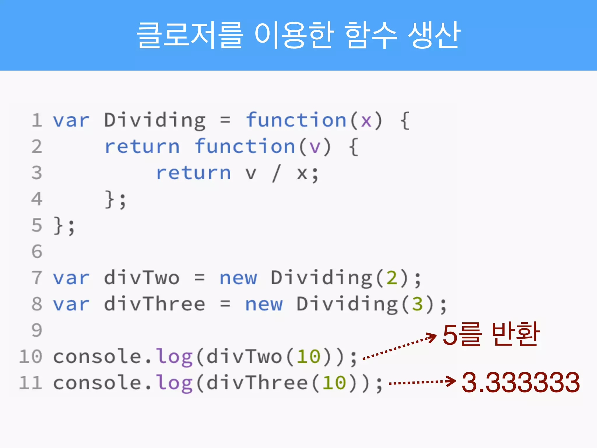 클로저를 이용한 함수 생산
5를 반환
3.333333
 