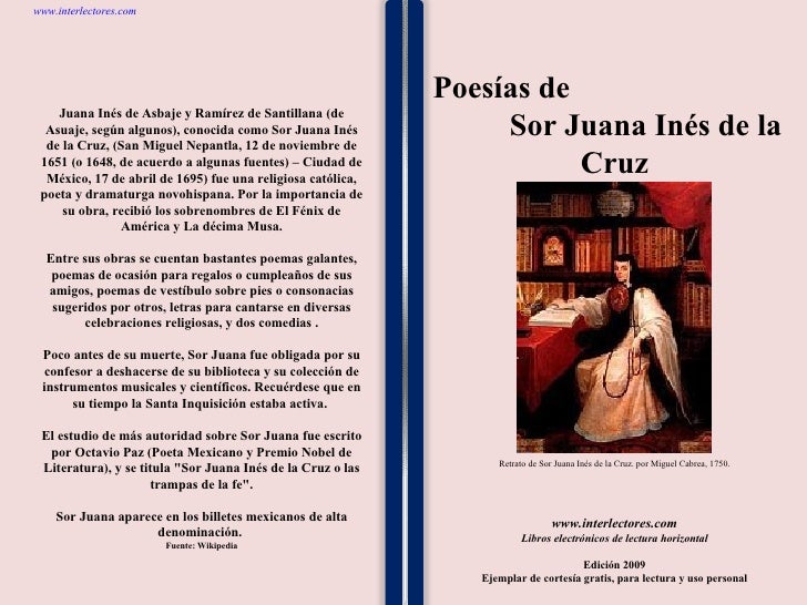 Poemas de Sor Juana Inés De La Cruz Las mejores poesías de Sor Juana