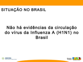 Não há evidências da circulação
do vírus da Influenza A (H1N1) no
Brasil
SITUAÇÃO NO BRASIL
 
