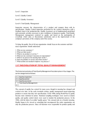Quality Control Level One FUNDAMENTALS OF TOTAL QUALITY MANAGEMENT - Copy | DOCX