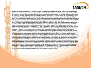 /P [Enter] and refer to Section 4, Step 4. 6. Set Plugs to Default: To set all plugs to the Power-Up Defaults, type /D [Enter]. Note that if the
Default String includes missing or invalid characters, the /D command will not function. 7. Exit: To exit from command mode, type /X [Enter].
Note: When the /n ON/OFF/BOOT command is invoked, the port (n) must be specified by number. The Port Label cannot be used to specify
the desired port. ON / OFF / BOOT Examples: q To Switch Plug 3 ON, type /3 ON [Enter]. q To switch all plugs ON, type /* ON [Enter]. q To
switch plug 5 OFF, type /5 OFF [Enter]. q To switch all plugs OFF, type /* OFF [Enter]. q To initiate a boot cycle at Plug 2, type /2 BOOT
[Enter]. q To initiate a boot cycle at all plugs, type /* BOOT [Enter]. Appendix A. Specifications q Switched Power Plugs: 5 code-selectable AC
plugs rated 15 amps max. Each. Total switched power for all plugs not to exceed 15 amps. Unit initially powers up to ON condition. q RS232
Port: r DB9 Connector: A 9 Pin Male connector wired in a DTE configuration. Pin Signal I/O 1 DCD Carrier Detect
file:///C|/WEBPAGE/guides/rpbp/build/rpbpguid.htm (10 of 12) [3/9/2000 5:08:11 PM] _x000C_RPB+; Remote Power Boot Switch -- User's
Guide 2 3 4 5 6 7 8 9 r r RXD TXD DTR GND (NC) RTS (NC) (NC) Data Input Data Output Ready Output Signal Ground Not Connected RTS
Output Not Connected Not Connected Coding: Asynchronous. 7-8 bits, any parity Data Rate: 2400, 9600 bps (Switch Selectable) q LEDs:
Power ON, Control Input, Plug On (5) q Temperature: 0° C to 30° C (operating) q Power: r 115 VAC Model: Internal 115 VAC 60 Hz (15 Amps
Maximum Load). r 230 VAC Model: Internal 230 VAC 60 Hz (15 Amps Maximum Load). q Size: 1.75" x 17.00" x 6.5" (H x W x D). Requires one
rack space. q Mounting: 19" Rack Mount Bracket Included. 24" Rack Mount Bracket Optional. q Weight: 5 pounds shipping weight
Appendix B. Customer Service Customer Service hours are from 8:00 AM to 5:00 PM, PST, Monday through Friday. When calling, please be
prepared to give the name and make of the unit, its serial number and a description of its symptoms. If the unit should need to be returned
for factory repair it must be accompanied by a Return Authorization number from Customer Service. WTI Customer Service 5 Sterling
file:///C|/WEBPAGE/guides/rpbp/build/rpbpguid.htm (11 of 12) [3/9/2000 5:08:11 PM] _x000C_RPB+; Remote Power Boot Switch -- User's
Guide Irvine, California 92618 Toll Free (U.S. & Canada): 1-800-854-7226 Phone: 949-586-9950 Fax: 949-583-9514 EMail: service@wti.com FCC
Statement This device complies with part 15 of the FCC rules. Operation is subject to the following two conditions: 1. This device may not
cause harmful interference, and 2. This device must accept any interference received, including interference that may cause undesired
operation. Trademark and Copyright Information WTI and Western Telematic are trademarks of Western Telematic Incorporated. All other
product names mentioned in this publication are trademarks of their respective companies. Information and descriptions contained herein
are the property of Western Telematic, Inc.. Such information and descriptions may not be copied, disseminated or distributed without the
express written consent of Western Telematic, Incorporated. © Copyright Western Telematic, Inc., 1998. All right reserved. Printed in the
United States of America. October 1998; March 2000 (HTML Version) WTI Part Number: 12651 Rev. B Western Telematic, Inc. 5 Sterling,
Irvine, California 92618-2517 USA U.S. & Canada: (800) 854-7226 Phone: (949) 586-9950 Fax: (949) 583-9515 www.wti.com
file:///C|/WEBPAGE/guides/rpbp/build/rpbpguid.htm (12 of 12) [3/9/2000 5:08:11 PM] _x000C_
 