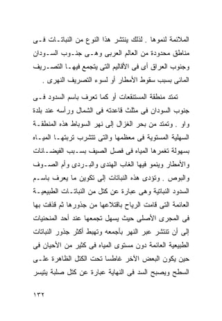 ‫ﺍﻟﻤﻼﺌﻤﺔ ﻟﻨﻤﻭﻫﺎ . ﻟﺫﻟﻙ ﻴﻨﺘﺸﺭ ﻫﺫﺍ ﺍﻟﻨﻭﻉ ﻤﻥ ﺍﻟﻨﺒﺎﺘـﺎﺕ ﻓـﻰ‬
‫ﻤﻨﺎﻁﻕ ﻤﺤﺩﻭﺩﺓ ﻤﻥ ﺍﻟﻌﺎﻟﻡ ﺍﻟﻌﺭﺒﻰ ﻭﻫـﻰ ﺠﻨـﻭﺏ ﺍﻟﺴـﻭﺩﺍﻥ‬
‫ﻭﺠﻨﻭﺏ ﺍﻟﻌﺭﺍﻕ ﺃﻯ ﻓﻰ ﺍﻷﻗﺎﻟﻴﻡ ﺍﻟﺘﻰ ﻴﺘﺠﻤﻊ ﻓﻴﻬـﺎ ﺍﻟﺘﺼـﺭﻴﻑ‬
   ‫ﺍﻟﻤﺎﺌﻰ ﺒﺴﺒﺏ ﺴﻘﻭﻁ ﺍﻷﻤﻁﺎﺭ ﺃﻭ ﻟﺴﻭﺀ ﺍﻟﺘﺼﺭﻴﻑ ﺍﻟﻨﻬﺭﻯ .‬

‫ﺘﻤﺘﺩ ﻤﻨﻁﻘﺔ ﺍﻟﻤﺴﺘﻨﻘﻌﺎﺕ ﺃﻭ ﻜﻤﺎ ﺘﻌﺭﻑ ﺒﺎﺴﻡ ﺍﻟﺴﺩﻭﺩ ﻓـﻰ‬
‫ﺠﻨﻭﺏ ﺍﻟﺴﻭﺩﺍﻥ ﻓﻰ ﻤﺜﻠﺙ ﻗﺎﻋﺩﺘﻪ ﻓﻰ ﺍﻟﺸﻤﺎل ﻭﺭﺃﺴﻪ ﻋﻨﺩ ﺒﻠﺩﺓ‬
‫ﻭﺍﻭ . ﻭﺘﻤﺘﺩ ﻤﻥ ﺒﺤﺭ ﺍﻟﻐﺯﺍل ﺇﻟﻰ ﻨﻬﺭ ﺍﻟﺴﻭﺒﺎﻁ ﻫﺫﻩ ﺍﻟﻤﻨﻁﻘـﺔ‬
‫ﺍﻟﺴﻬﻠﻴﺔ ﺍﻟﻤﺴﺘﻭﻴﺔ ﻓﻰ ﻤﻌﻅﻤﻬﺎ ﻭﺍﻟﺘﻰ ﺘﺘﺸﺭﺏ ﺘﺭﺒﺘﻬـﺎ ﺍﻟﻤﻴـﺎﻩ‬
‫ﺒﺴﻬﻭﻟﺔ ﺘﻐﻤﺭﻫﺎ ﺍﻟﻤﻴﺎﻩ ﻓﻰ ﻓﺼل ﺍﻟﺼﻴﻑ ﺒﺴـﺒﺏ ﺍﻟﻔﻴﻀـﺎﻨﺎﺕ‬
‫ﻭﺍﻷﻤﻁﺎﺭ ﻭﻴﻨﻤﻭ ﻓﻴﻬﺎ ﺍﻟﻐﺎﺏ ﺍﻟﻬﻨﺩﻯ ﻭﺍﻟﺒـﺭﺩﻯ ﻭﺃﻡ ﺍﻟﺼـﻭﻑ‬
‫ﻭﺍﻟﺒﻭﺹ . ﻭﺘﺅﺩﻯ ﻫﺫﻩ ﺍﻟﻨﺒﺎﺘﺎﺕ ﺇﻟﻰ ﺘﻜﻭﻴﻥ ﻤﺎ ﻴﻌﺭﻑ ﺒﺎﺴـﻡ‬
‫ﺍﻟﺴﺩﻭﺩ ﺍﻟﻨﺒﺎﺘﻴﺔ ﻭﻫﻰ ﻋﺒﺎﺭﺓ ﻋﻥ ﻜﺘل ﻤﻥ ﺍﻟﻨﺒﺎﺘـﺎﺕ ﺍﻟﻁﺒﻴﻌﻴـﺔ‬
‫ﺍﻟﻌﺎﺌﻤﺔ ﺍﻟﺘﻰ ﻗﺎﻤﺕ ﺍﻟﺭﻴﺎﺡ ﺒﺎﻗﺘﻼﻋﻬﺎ ﻤﻥ ﺠﺫﻭﺭﻫﺎ ﺜﻡ ﻗﺫﻓﺕ ﺒﻬﺎ‬
‫ﻓﻰ ﺍﻟﻤﺠﺭﻯ ﺍﻷﺼﻠﻰ ﺤﻴﺙ ﻴﺴﻬل ﺘﺠﻤﻌﻬﺎ ﻋﻨﺩ ﺃﺤﺩ ﺍﻟﻤﻨﺤﻨﻴﺎﺕ‬
‫ﺇﻟﻰ ﺃﻥ ﺘﻨﺘﺸﺭ ﻋﺒﺭ ﺍﻟﻨﻬﺭ ﺒﺄﺠﻤﻌﻪ ﻭﺘﻬﺒﻁ ﺃﻜﺜﺭ ﺠﺫﻭﺭ ﺍﻟﻨﺒﺎﺘﺎﺕ‬
‫ﺍﻟﻁﺒﻴﻌﻴﺔ ﺍﻟﻌﺎﺌﻤﺔ ﺩﻭﻥ ﻤﺴﺘﻭﻯ ﺍﻟﻤﻴﺎﻩ ﻓﻰ ﻜﺜﻴﺭ ﻤﻥ ﺍﻷﺤﻴﺎﻥ ﻓﻰ‬
‫ﺤﻴﻥ ﻴﻜﻭﻥ ﺍﻟﺒﻌﺽ ﺍﻵﺨﺭ ﻏﺎﻁﺴﺎ ﺘﺤﺕ ﺍﻟﻜﺘل ﺍﻟﻅﺎﻫﺭﺓ ﻋﻠـﻰ‬
                       ‫ﹰ‬
‫ﺍﻟﺴﻁﺢ ﻭﻴﺼﺒﺢ ﺍﻟﺴﺩ ﻓﻰ ﺍﻟﻨﻬﺎﻴﺔ ﻋﺒﺎﺭﺓ ﻋﻥ ﻜﺘل ﺼﻠﺒﺔ ﻴﺘﻴﺴﺭ‬

‫٢٣١‬
 