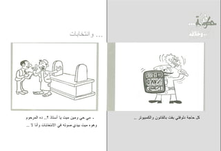 ‫... ﻭﺍﻨﺘﺨﺎﺒﺎﺕ‬




‫ـ ﻤﻲ ﺤﻲ ﻭﻤﻴﻥ ﻤﻴﺕ ﻴﺎ ﺃﺴﺘﺎﺫ ؟.. ﺩﻩ ﺍﻟﻤﺭﺤﻭﻡ‬    ‫ﻜل ﺤﺎﺠﺔ ﺩﻟﻭﻗﺘﻲ ﺒﻘﺕ ﺒﺎﻟﻘﺎﻨﻭﻥ ﻭﺍﻟﻜﻤﺒﻴﻭﺘﺭ ..‬
‫ﻭﻫﻭﻩ ﻤﻴﺕ ﺒﻴﺩﻱ ﺼﻭﺘﻪ ﻓﻲ ﺍﻻﻨﺘﺨﺎﺒﺎﺕ ﻭﺃﻨﺎ ﻻ ..‬
 