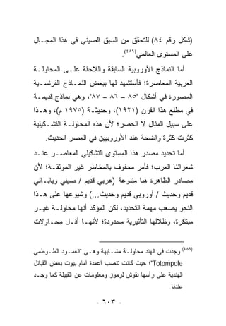 ‫)ﺸﻜل ﺭﻗﻡ ٤٨( ﻟﻠﺘﺤﻘﻕ ﻤﻥ ﺍﻟﺴﺒﻕ ﺍﻟﺼﻴﻨﻲ ﻓﻲ ﻫﺫﺍ ﺍﻟﻤﺠـﺎل‬
                                 ‫ﻋﻠﻰ ﺍﻟﻤﺴﺘﻭﻯ ﺍﻟﻌﺎﻟﻤﻲ)٩٨٤(.‬
‫ﺃﻤﺎ ﺍﻟﻨﻤﺎﺫﺝ ﺍﻷﻭﺭﻭﺒﻴﺔ ﺍﻟﺴﺎﺒﻘﺔ ﻭﺍﻟﻼﺤﻘﺔ ﻋﻠـﻰ ﺍﻟﻤﺤﺎﻭﻟـﺔ‬
‫ﺍﻟﻌﺭﺒﻴﺔ ﺍﻟﻤﻌﺎﺼﺭﺓ؛ ﻓﺄﺴﺘﺸﻬﺩ ﻟﻬﺎ ﺒﺒﻌﺽ ﺍﻟﻨﻤـﺎﺫﺝ ﺍﻟﻔﺭﻨﺴـﻴﺔ‬
‫ﺍﻟﻤﺼﻭﺭﺓ ﻓﻲ ﺃﺸﻜﺎل "٥٨ – ٦٨ – ٧٨"، ﻭﻫﻲ ﻨﻤﺎﺫﺝ ﻗﺩﻴﻤـﺔ‬
‫ﻓﻲ ﻤﻁﻠﻊ ﻫﺫﺍ ﺍﻟﻘﺭﻥ )١٢٩١(، ﻭﺤﺩﻴﺜـﺔ )٥٧٩١ ﻡ(، ﻭﻫـﺫﺍ‬
‫ﻋﻠﻰ ﺴﺒﻴل ﺍﻟﻤﺜﺎل ﻻ ﺍﻟﺤﺼﺭ؛ ﻷﻥ ﻫﺫﻩ ﺍﻟﻤﺤﺎﻭﻟـﺔ ﺍﻟﺘﺸـﻜﻴﻠﻴﺔ‬
    ‫ﻜﺜﺭﺕ ﻜﺜﺭﺓ ﻭﺍﻀﺤﺔ ﻋﻨﺩ ﺍﻷﻭﺭﻭﺒﻴﻴﻥ ﻓﻲ ﺍﻟﻌﺼﺭ ﺍﻟﺤﺩﻴﺙ.‬
‫ﺃﻤﺎ ﺘﺤﺩﻴﺩ ﻤﺼﺩﺭ ﻫﺫﺍ ﺍﻟﻤﺴﺘﻭﻯ ﺍﻟﺘﺸﻜﻴﻠﻲ ﺍﻟﻤﻌﺎﺼـﺭ ﻋﻨـﺩ‬
‫ﺸﻌﺭﺍﺌﻨﺎ ﺍﻟﻌﺭﺏ؛ ﻓﺄﻤﺭ ﻤﺤﻔﻭﻑ ﺒﺎﻟﻤﺨﺎﻁﺭ ﻏﻴﺭ ﺍﻟﻤﻭﺜﻘـﺔ؛ ﻷﻥ‬
‫ﻤﺼﺎﺩﺭ ﺍﻟﻅﺎﻫﺭﺓ ﻫﻨﺎ ﻤﺘﻨﻭﻋﺔ )ﻋﺭﺒﻲ ﻗﺩﻴﻡ / ﺼﻴﻨﻲ ﻭﻴﺎﺒـﺎﻨﻲ‬
‫ﻗﺩﻴﻡ ﻭﺤﺩﻴﺙ / ﺃﻭﺭﻭﺒﻲ ﻗﺩﻴﻡ ﻭﺤﺩﻴﺙ...( ﻭﺸﻴﻭﻋﻬﺎ ﻋﻠﻰ ﻫـﺫﺍ‬
‫ﺍﻟﻨﺤﻭ ﻴﺼﻌﺏ ﻤﻬﻤﺔ ﺍﻟﺘﺤﺩﻴﺩ، ﻟﻜﻥ ﺍﻟﻤﺅﻜﺩ ﺃﻨﻬﺎ ﻤﺤﺎﻭﻟـﺔ ﻏﻴـﺭ‬
‫ﻤﺒﺘﻜﺭﺓ، ﻭﻅﻼﻟﻬﺎ ﺍﻟﺘﺄﺜﻴﺭﻴﺔ ﻤﺤﺩﻭﺩﺓ؛ ﻷﻨﻬـﺎ ﺃﻗـل ﻤﺤـﺎﻭﻻﺕ‬


                                                        ‫)٩٨٤(‬
‫ﻭﺠﺩﺕ ﻓﻲ ﺍﻟﻬﻨﺩ ﻤﺤﺎﻭﻟـﺔ ﻤﺸـﺎﺒﻬﺔ ﻭﻫـﻲ "ﺍﻟﻌﻤـﻭﺩ ﺍﻟﻁـﻭﻁﻤﻲ‬
‫‪"Totompole‬؛ ﺤﻴﺙ ﻜﺎﻨﺕ ﺘﻨﺼﺏ ﺃﻋﻤﺩﺓ ﺃﻤﺎﻡ ﺒﻴﻭﺕ ﺒﻌﺽ ﺍﻟﻘﺒﺎﺌل‬
‫ﺍﻟﻬﻨﺩﻴﺔ ﻋﻠﻰ ﺭﺃﺴﻬﺎ ﻨﻘﻭﺵ ﻟﺭﻤﻭﺯ ﻭﻤﻌﻠﻭﻤﺎﺕ ﻋﻥ ﺍﻟﻘﺒﻴﻠﺔ ﻜﻤﺎ ﻭﺠـﺩ‬
                                                   ‫ﻋﻨﺩﻨﺎ.‬

                       ‫- ٣٠٦ -‬
 