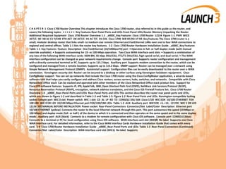 C H A PT E R 1 Cisco 1700 Router Overview This chapter introduces the Cisco 1700 router, also referred to in this guide as the router, and
covers the following topics: • • • • • • Key Features Rear-Panel Ports and LEDs Front-Panel LEDs Router Memory Unpacking the Router
Additional Required Equipment Cisco 1700 Router Overview 1-1 _x000C_Key Features Cisco 1700 Router 12154 Figure 1-1 PWR WIC0
ACT/C WI H0 AC C1 T/CH0 ETH ACT OK ACT/C H1 AC T/C H1 COL Cisco 1700 SER IES RO UT ER Key Features The Cisco 1700 router is a
small, modular desktop router that links small- to medium-size remote Ethernet and FastEthernet LANs over one to four WAN connections to
regional and central ofﬁces. Table 1-1 lists the router key features. 1-2 Cisco 1700 Router Hardware Installation Guide _x000C_Key Features
Table 1-1 Key Features Feature Description One FastEthernet (10/100BaseTX) port • Operates in full- or half-duplex mode (with manual
override available). • Supports autosensing for 10- or 100-Mbps operation. Two Cisco WAN interface card slots • Supports a combination of
any two of the following WAN interface cards: ISDN BRI, 56-kbps DSU/CSU, FT1/T1 DSU/CSU, high-speed serial, and dual-serial. • The WAN
interface conﬁguration can be changed as your network requirements change. Console port Supports router conﬁguration and management
with a directly-connected terminal or PC. Supports up to 115.2 kbps. Auxiliary port Supports modem connection to the router, which can be
conﬁgured and managed from a remote location. Supports up to 115.2 kbps. SNMP support Router can be managed over a network using
Simple Network Management Protocol (SNMP). AutoInstall support Conﬁguration ﬁles can be easily downloaded to the router over a WAN
connection. Kensington security slot Router can be secured to a desktop or other surface using Kensington lockdown equipment. Cisco
ConﬁgMaker support You can set up networks that include the Cisco 1700 router using the Cisco ConﬁgMaker application, a wizards-based
software tool that helps you easily conﬁgure and address Cisco routers, access servers, hubs, switches, and networks. Compatible with Cisco
Networked Ofﬁce stack Can be stacked and operated with other members of the Cisco Networked Ofﬁce stack product line. Support for
Cisco IOS software features Supports IP, IPX, AppleTalk, IBM, Open Shortest Path First (OSPF), NetWare Link Services Protocol (NLSP),
Resource Reservation Protocol (RSVP), encryption, network address translation, and the Cisco IOS Firewall Feature Set. Cisco 1700 Router
Overview 1-3 _x000C_Rear-Panel Ports and LEDs Rear-Panel Ports and LEDs This section describes the router rear panel ports and LEDs,
which are shown in Figure 1-2 and described in Table 1-2 and Table 1-3. Figure 1-2 Rear-Panel Ports and LEDs Kensington-compatible locking
socket Console port WIC 0 slot Power switch WIC 1 slot CD AL LP RD TD CONSOLE DSU 56K Cisco 1720 WIC 0OK 10/100 ETHERNET FDX
100 LNK WIC 0 OK LED 10/100-Mbps Ethernet port FDX/100/LNK LEDs Table 1-2 AUX Auxiliary port WIC1OK +5, +12, -12 VDC WIC 1 OK LED
12156 SEE MANUAL BEFORE INSTALLATION Power socket Rear-Panel Connectors Connector/Slot Label/Color Description Ethernet port
10/100 ETHERNET (yellow) Connects the router to the local Ethernet network through this port. This port autosenses the speed (10 Mbps or
100 Mbps) and duplex mode (full- or half-) of the device to which it is connected and then operates at the same speed and in the same duplex
mode. Auxiliary port AUX (black) Connects to a modem for remote conﬁguration with Cisco IOS software. Console port CONSOLE (blue)
Connects to a terminal or PC for local conﬁguration using Cisco IOS software. WAN interface card slot (WICØ) No label Supports one Cisco
WAN interface card. For detailed information, refer to the Cisco WAN Interface Cards Hardware Installation Guide that comes with every
card. 1-4 Cisco 1700 Router Hardware Installation Guide _x000C_Rear-Panel Ports and LEDs Table 1-2 Rear-Panel Connectors (Continued)
Connector/Slot Label/Color Description WAN interface card slot (WIC1) No label Supports
 