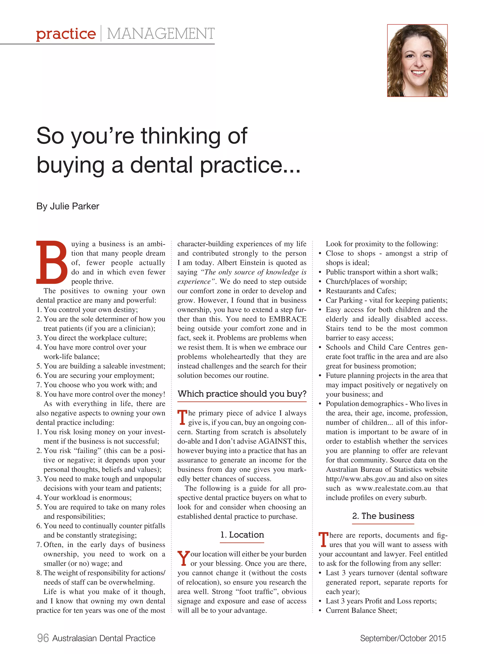 ADPM Article So you're thinking of buying a dental practice... PDF