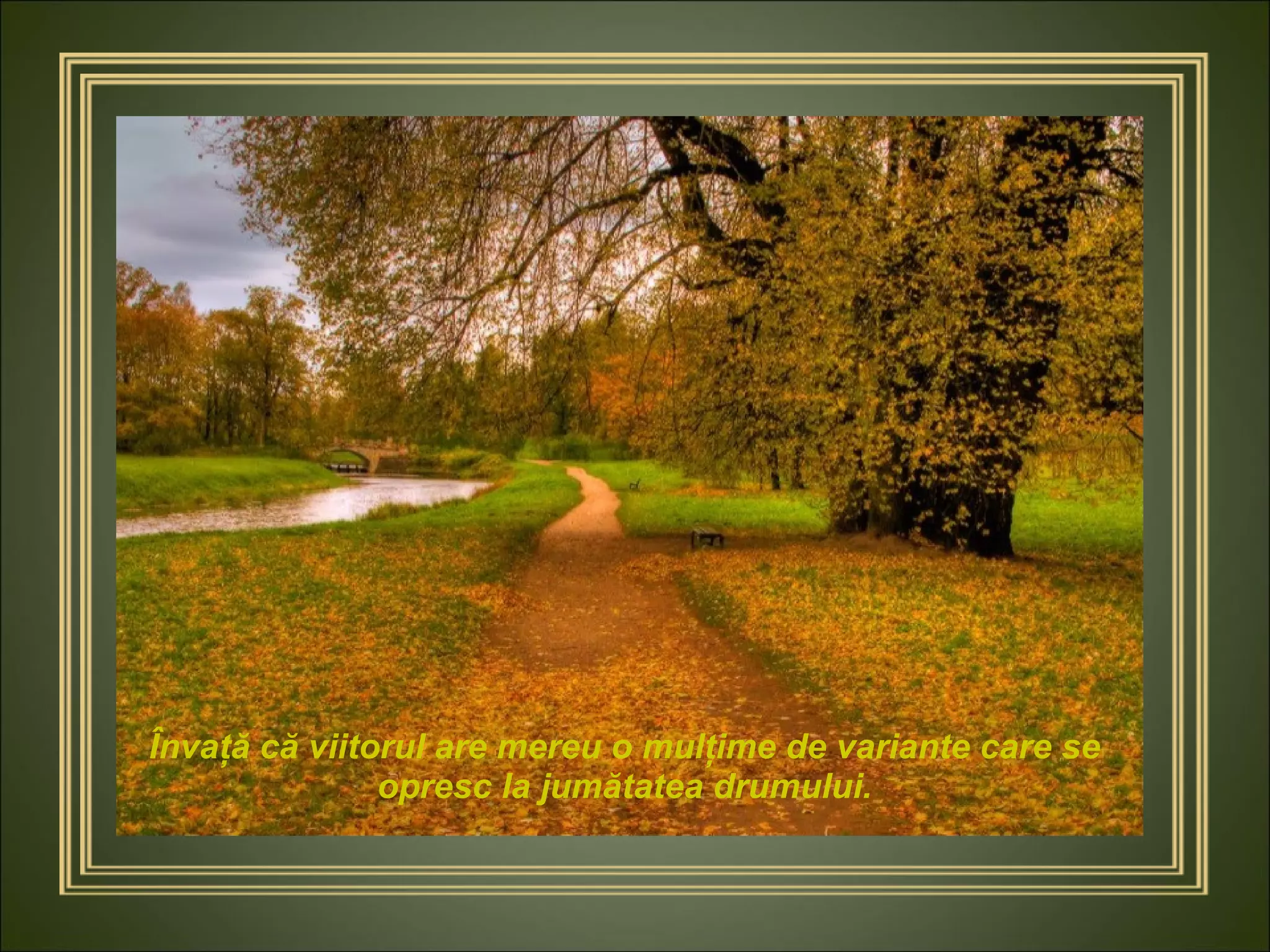 Învaţă că viitorul are mereu o mulţime de variante care se opresc la jumătatea drumului. 