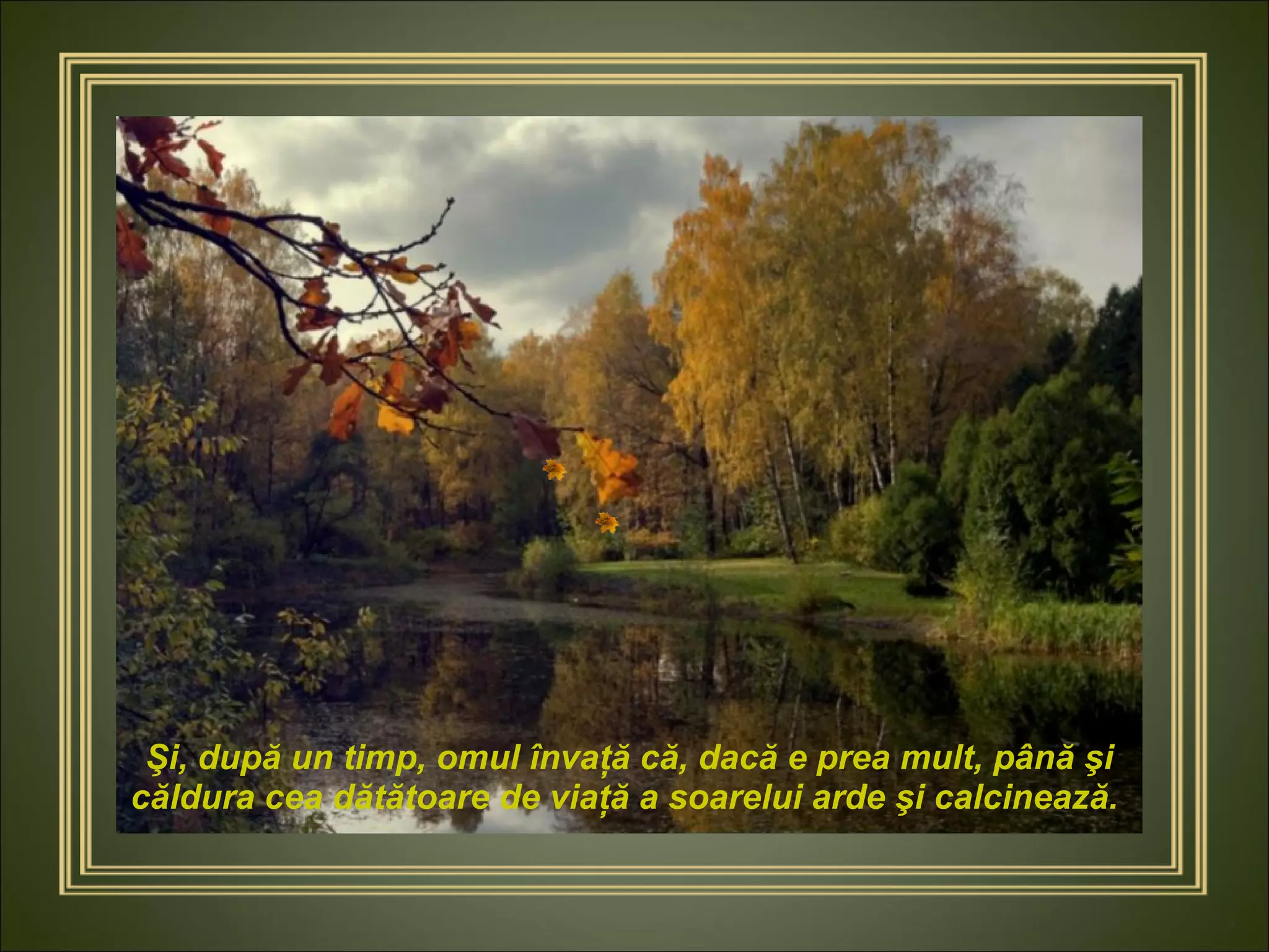 Şi, după un timp, omul învaţă că, dacă e prea mult, până şi căldura cea dătătoare de viaţă a soarelui arde şi calcinează.  