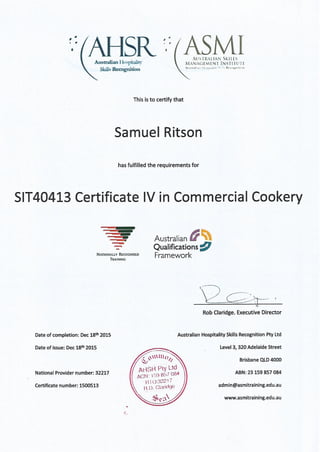 Cert IV Commercial Cookery Pg 1