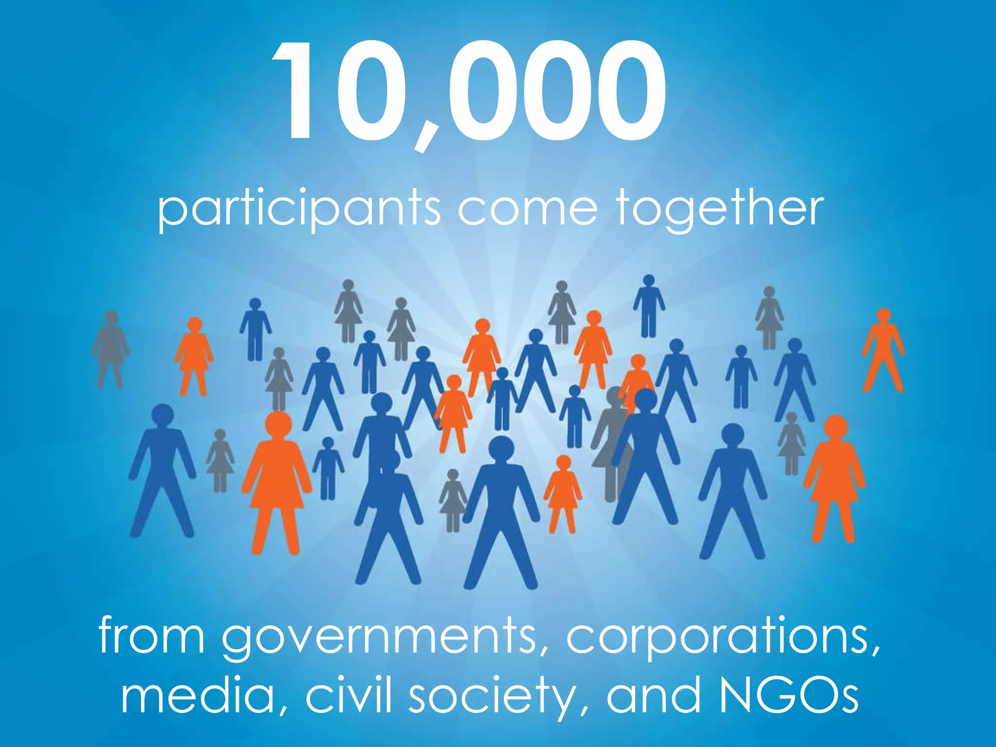 10,000 participants come together from governments, corporations, media, civil society, and NGOs 
