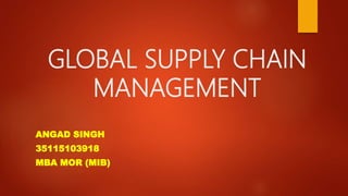 GLOBAL SUPPLY CHAIN
MANAGEMENT
ANGAD SINGH
35115103918
MBA MOR (MIB)
 