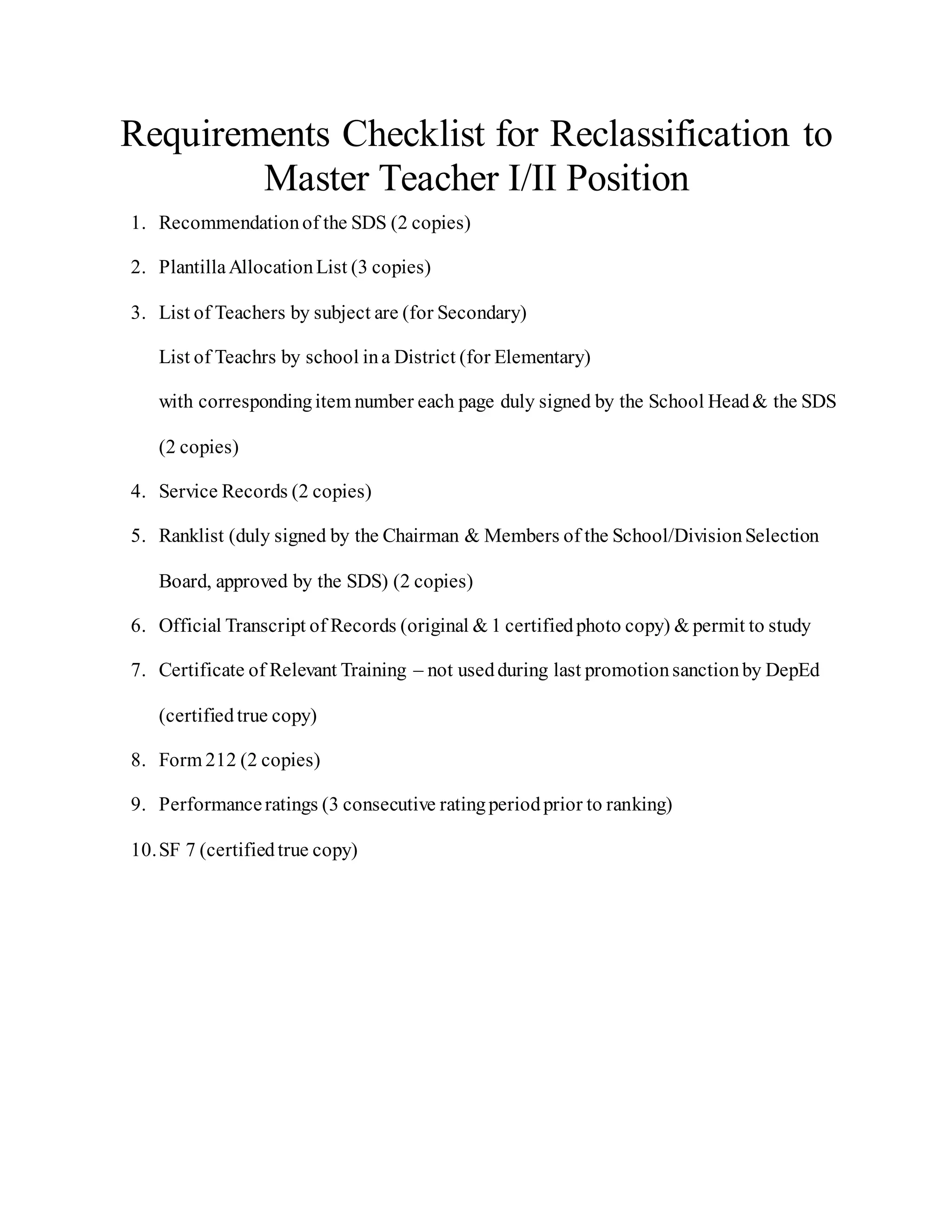 351548759 requirementschecklistforreclassificationtomasterteacher