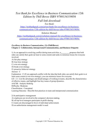 Test Bank for Excellence in Business Communication 12th Edition by ...