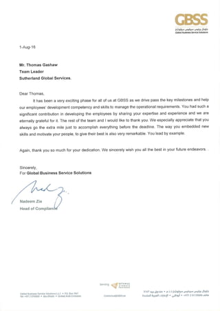 Etihad Revenue center Thankyou letter