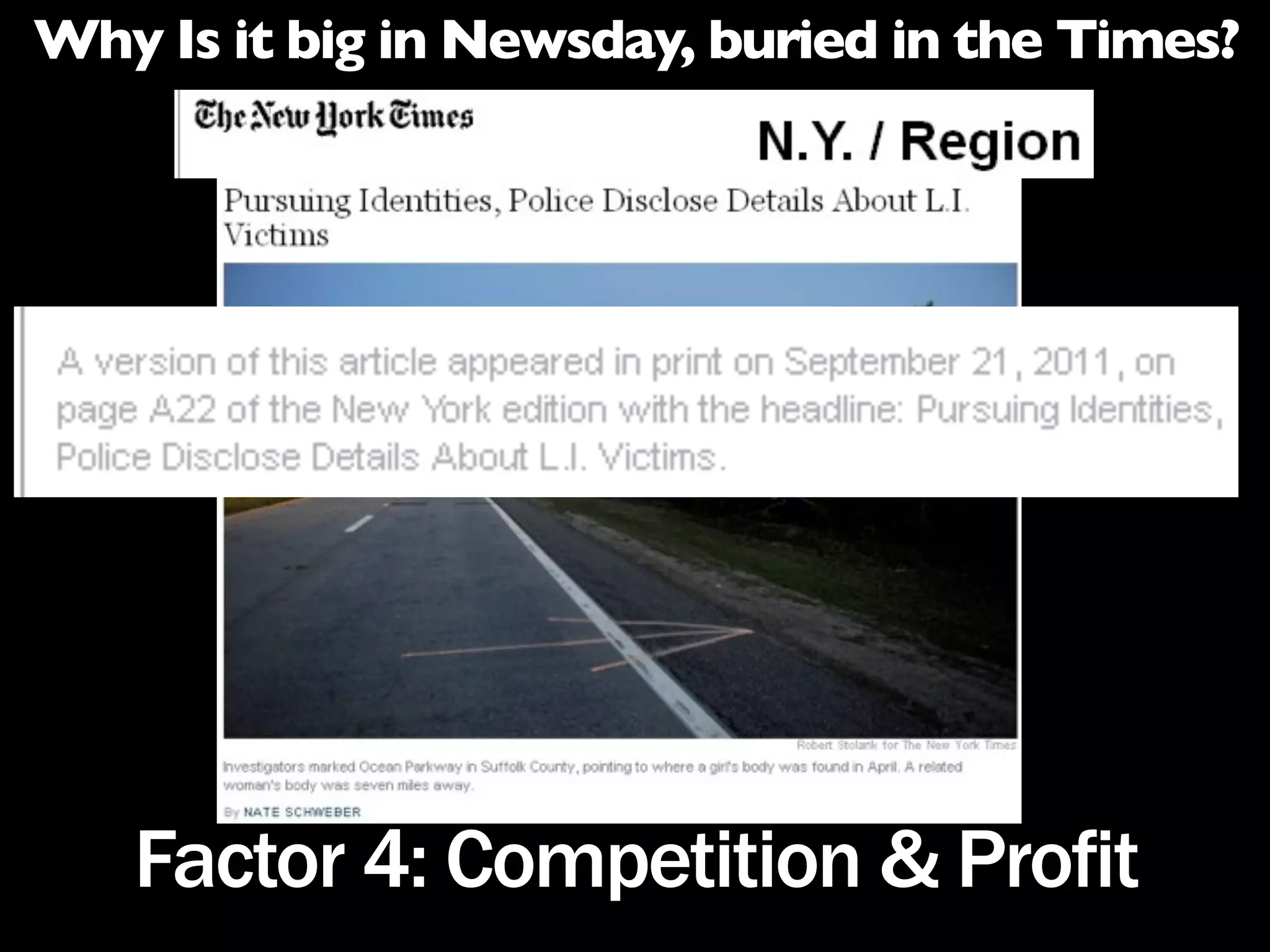 Why Is it big in Newsday, buried in the Times?




   Factor 4: Competition & Profit
 