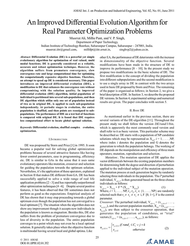 An Improved Differential Evolution Algorithm for Real Parameter ...