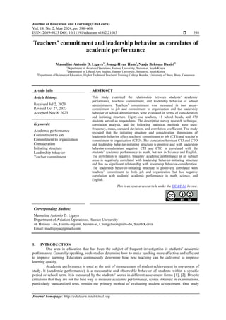 Teachers’ commitment and leadership behavior as correlates of academic ...