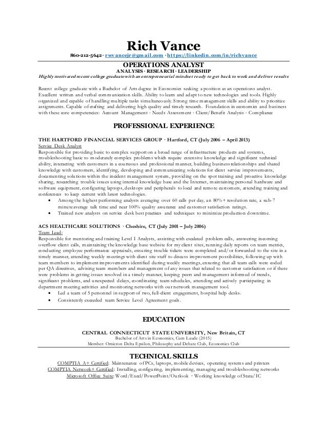 rich vance operations analyst resume