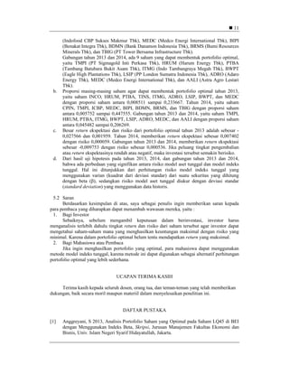 Analisis Portofolio yang Optimal pada Saham Indeks Kompas100 di Bursa