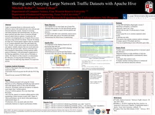 Storing and Querying Large Network Traffic Datasets with Apache Hive
Mitchell Baller[1]
, Susan Urban[2]
Department of Computer Science, Case Western Reserve University [1]
Department of Industrial Engineering, Texas Tech University[2]
Texas Tech University 2015 NSF Research Experience for Undergraduates Site Program
Abstract
Today's increasing threats to cybersecurity can be
difficult to detect with traditional anti-virus software and
intrusion detection systems. Instead of screening
individual programs and transmitted data, our goal is to
detect malware and other forms of intrusion through
network attack behavior patterns. In particular, this
research is investigating the use of Apache Hive to store
and query large network file dumps. Network file dumps
are large lists of pcap (packet captures) that are exported
to csv (comma separated value) files and loaded into
Hive. HiveQL is then used to query the network traffic
and capture valuable statistics that can reveal malicious
trends in the network traffic. Queries in HiveQL have
been designed to demonstrate existing malware traffic
analysis techniques, with performance comparisons to
the filtering capabilities of tools such as Wireshark or
tshark. The objective of this research is to demonstrate
the efficiency of using big data technology such as
Apache Hive for analyzing large datasets for suspicious
activity.
Methods
•Using IBM InfoSphere Biginsights version 3.
•Running on Windows 7 Enterprise.
•Processor: Intel Core 2 Duo.
•RAM 8.00 Gb with 5.9 GB devoted to Virtual
Machine.
•Export pcap file to csv (comma separated value)
format.
•Load data into table.
•Run queries that emulate common analysis strategies.
•Compare speed of Wireshark and Hive.
•Test use of partitioning to more efficiently query data.
Future Work
•Further explore partitioning and how it increases speed
and efficiency.
•Statistical analysis on data attributes to feed into
machine learning algorithms to automatically detect
threats.
•Investigate other analysis tools.
•Compare machine learning analysis to commercial
antivirus and intrusion detection software.
References:
❑"Traffic Analysis Exercise." Malware-Traffic-Analysis. 30
June 2015. Web.
❑Sindhuri, L. B.(2015) Applying Big Data Analytics on
Integrated Cybersecurity Datasets. (Unpublished master’s
thesis). Texas Tech University, Lubbock, TX.
❑“Capture Files from Mid-Atlantic CCDC.” Netresec. 2013.
Web.
Main Objective
•Use Apache Hive to store large sets of pcap files.
•Partition data to allow for fast and efficient queries.
•Test Hive’s capacity to query relevant packets and
statistics.
•Compare with other tools commonly used to assess
network traffic data such as Wireshark and tshark.
•Demonstrate the effectiveness of partitioning.
Apache Hive
•A component of the Hadoop framework for
processing large data sets.
•Distributed storage through HDFS (Hadoop
Distributed file storage).
•Distributed processing through Map Reduce.
•Converts SQL-like queries into Map Reduce code.
DISCLAIMER: This material is based upon work supported by the National Science Foundation and the Department of Defense under Grant No. CNS-1263183. An opinions,
findings, and conclusions or recommendation expressed in this material are those of the authors and do not necessarily reflect the views of the National Science Foundation or
the Department of Defense.
Figure 2: Screenshot of Wireshark
Figure 1: Screenshot of Apache Hive
Common Analysis Strategies
•Filter by http.request, then look through hosts to find
suspicious traffic.
•Find traffic from all tcp ports but 80 with the SYN flag
set.
•Search for any external NETBIOS traffic.
Results
•The overhead associated with using the Virtual
Machine as well as Mapping and Reducing made queries
with small datasets slower in Hive than Wireshark.
•However, Wireshark could not run queries on datasets
much larger than 5 million packets.
•Even at 5 million packets, Hive was faster than
Wireshark.
•Hive has the capacity to continue adding packets while
maintaining a linear increase in query time. (figure 4)
•More performance can be shown when partitioning is
implemented (figure 3).
•Furthermore, Hive can easily add cores from
commodity hardware to improve performance further.
Figure 4 (left) compares
the performance of
Apache Hive to Wireshark
as the number of packets
processed increases.
Figure 3 (above) Is a screenshot demonstrating the
performance increase associated with partitioning
total packets
Hive Load
Time Query 1 avg Query 2 avg Query 3 avg Hive Query Average Wireshark Packets Wireshark Average
0 4.6 54.4666667 45.8666667 33.4333333 44.58888889 0 0
3679916 19.7 70.3333333 69.2666667 67.05 68.88333333 3679916 65.25
5753004 29.5 93 86.2333333 86.1666667 88.46666667 2073088 39.5
7068211 38.8 92.4666667 90.5 93.1333333 92.03333333 1315207 29
8006273 41.2 107.266667 107.233333 107.233333 107.2444444 938062 19.5
9493847 47.8 115.733333 113.9 117.1 115.5777778 1487574 29.75
9849142 51.8 131.866667 133.5 115.3 126.8888889 355295 8.75
11306882 54.8 144.6 121.033333 150.9 138.8444444 1457740 35.25
13188523 80.3 141.533333 159.3 140.366667 147.0666667 1881641 54.75
16547769 79.2 197.4 182.266667 198.833333 192.8333333 3359246 77
18815952 100.2 218.433333 243.133333 219.8 227.1222222 2268183 51.5
21424373 105.3 265.033333 238.866667 275.6 259.8333333 2608421 71.25
21646375 104.6 245.766667 274.066667 246.866667 255.5666667 222002 3.25
26297364 118.3 335.2 294.8 288.366667 306.1222222 4650989 93
31728102 154.5 334.666667 328.733333 391.65 351.6833333 5430738 106.5
35286631 169.4 318.133333 292.166667 296.233333 302.1777778 3558529 70
Figure 5 (right) is the data
used to plot figure 4.
Queries Used
• Query 1 >SELECT COUNT(*) FROM final WHERE info LIKE ‘%GET%’;
• Query 2 >SELECT COUNT(*) FROM final WHERE srcPort <> 80 AND flag LIKE ‘%0x0002%’;
• Query 3> SELECT COUNT (*) FROM final WHERE info LIKE ‘%NBSTAT%’;
Figure 6: Illustration of Apache Hadoop
 