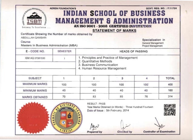 mba mark sheets mark sheets