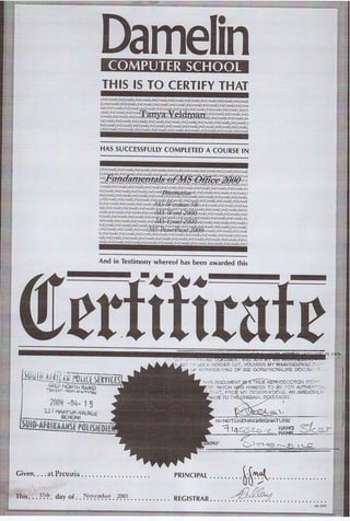 Damelin - Certificate