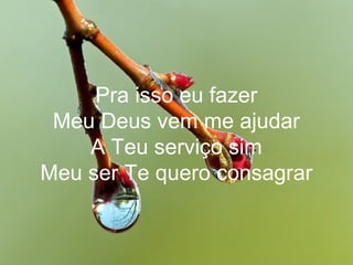 Pra isso eu fazer
Meu Deus vem me ajudar
A Teu serviço sim
Meu ser Te quero consagrar
 