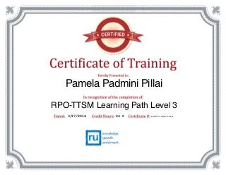 24.03/17/2016 152577-43671514
Pamela Padmini Pillai
RPO-TTSM Learning Path Level 3
 