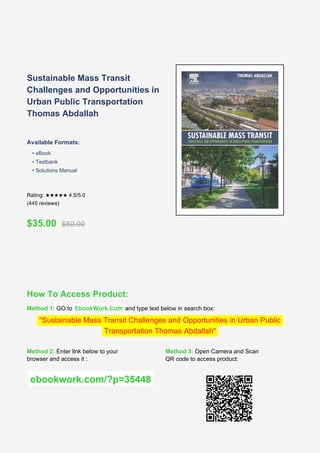 Sustainable Mass Transit: Challenges and Opportunities in Urban Public ...