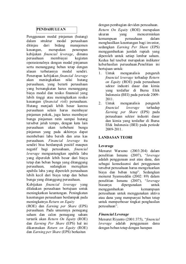 Pengaruh Rasio Leverage Terhadap Earning Pershare