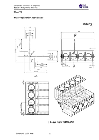 Universidad Nacional de Ingeniería
Facultad de Ingeniería Mecánica
SolidWorks 2009 Nivel I 8
Motor V8
Motor V8 (Material = Acero aleado)
 