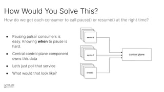 How do we get each consumer to call pause() or resume() at the right time?
How Would You Solve This?
● Pausing pulsar cons...