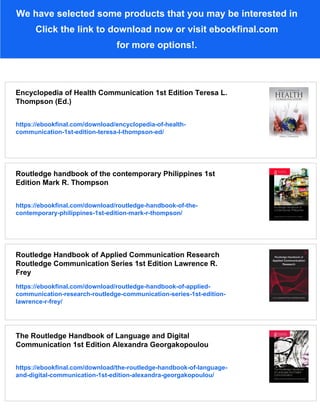 The Routledge Handbook of Health Communication 1st Edition Teresa L ...