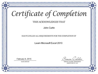 Excel 2013 Certificate