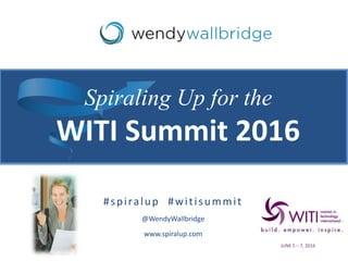 JUNE 5 – 7, 2016
#spiralup #witisummit
@WendyWallbridge
www.spiralup.com
Spiraling Up for the
WITI Summit 2016
 