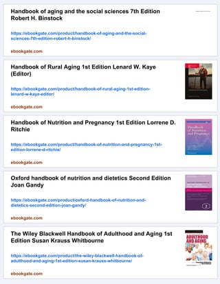 Handbook of Clinical Nutrition and Aging 2nd Edition Julie L. Locher | PDF