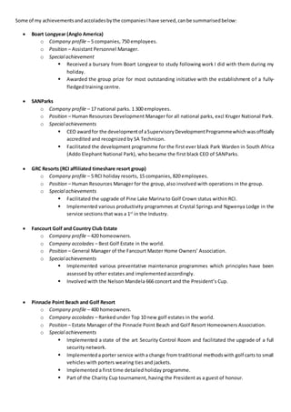 HENK BOOYSEN ACHIEVEMENTS AND PORTFOLIO PDF